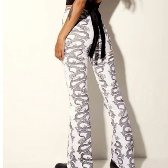 MOTEL Rocks Zoven Trousers Dragon Rope White High Waist 32" Inseam Size M - Picture 9 of 14